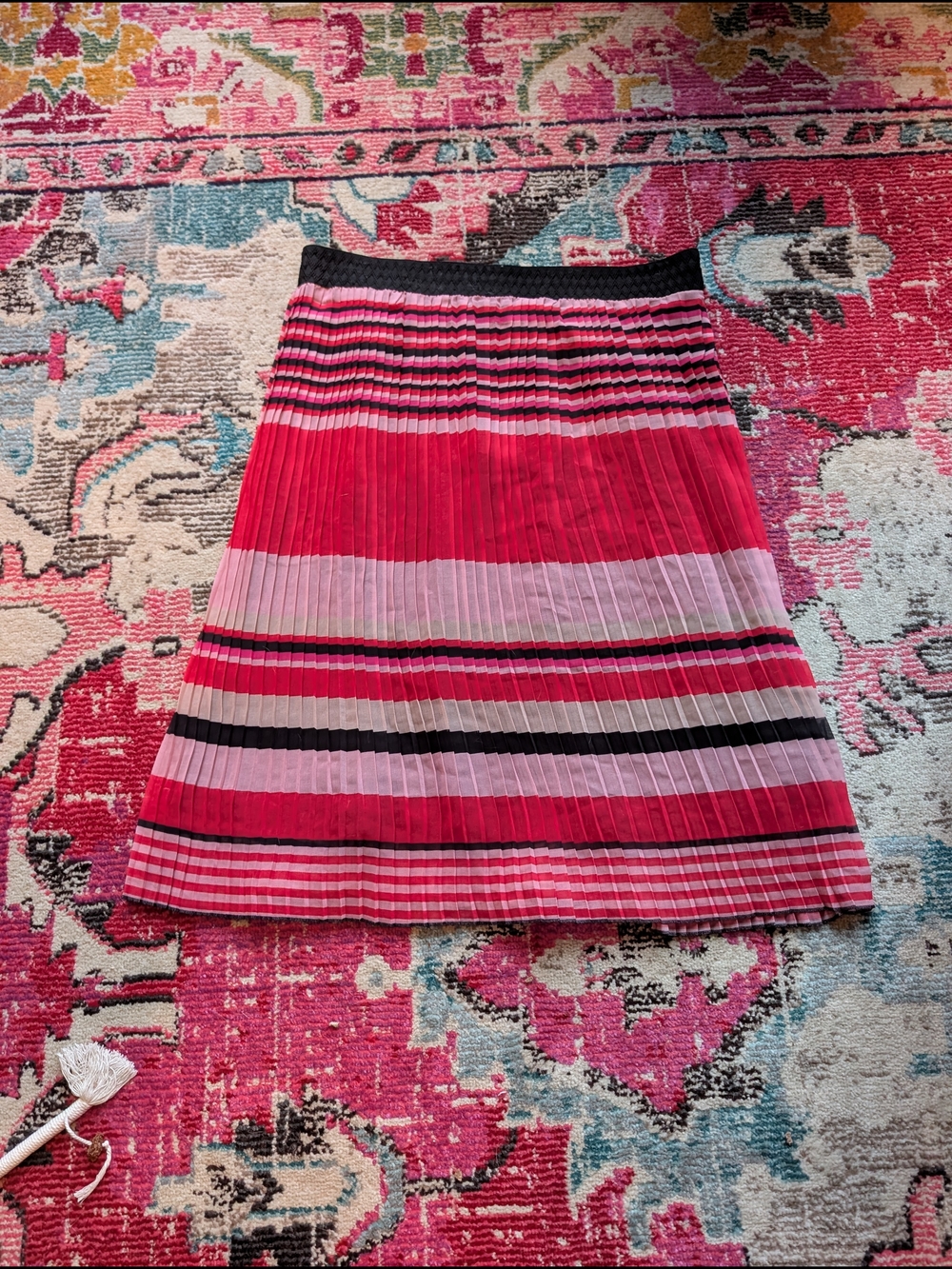 Elliott & Vine Pleated Pink & Black Stripe Midi Skirt 1X XL gothic punk retro